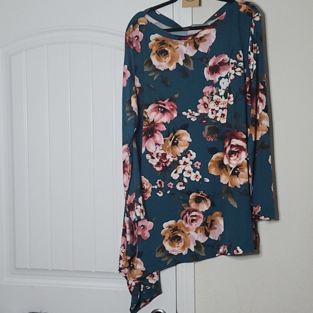 Women's asymmetrical Teal floral tunic
